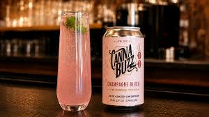 A Cannabuzz Champagne Blush mocktail poured into a glass.