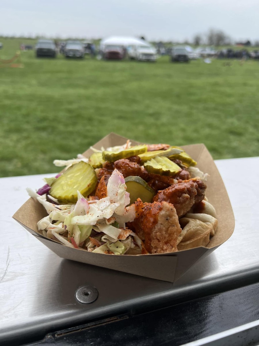 A loaded waffle dish from Flying Waffle.